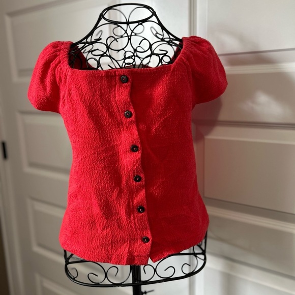 Madewell Texture & Thread Cap Sleeve Button Down Blouse - Picture 2 of 8